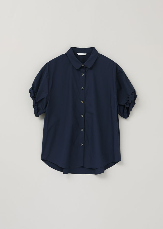 cotton roll-up blouse-navy