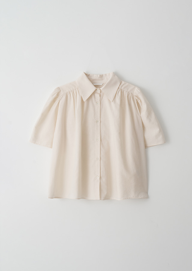 tencel shirring blouse-beige