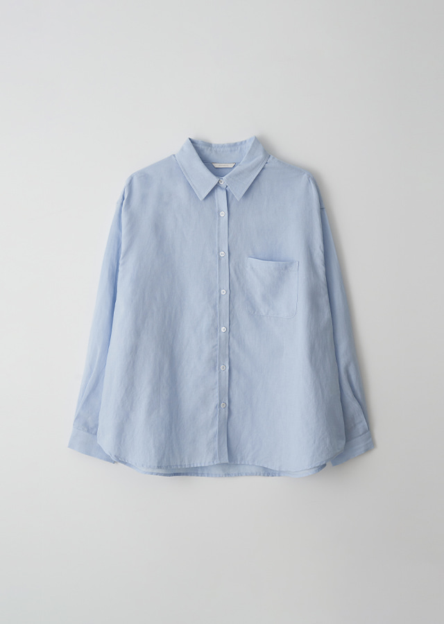 [10%] linen bamboo blended wrap shirt-sky blue