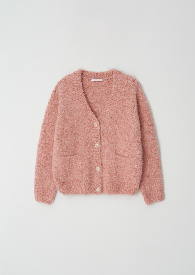 boucle knit cardigan-pink (Long size 12월 20일 이후 순차배송)