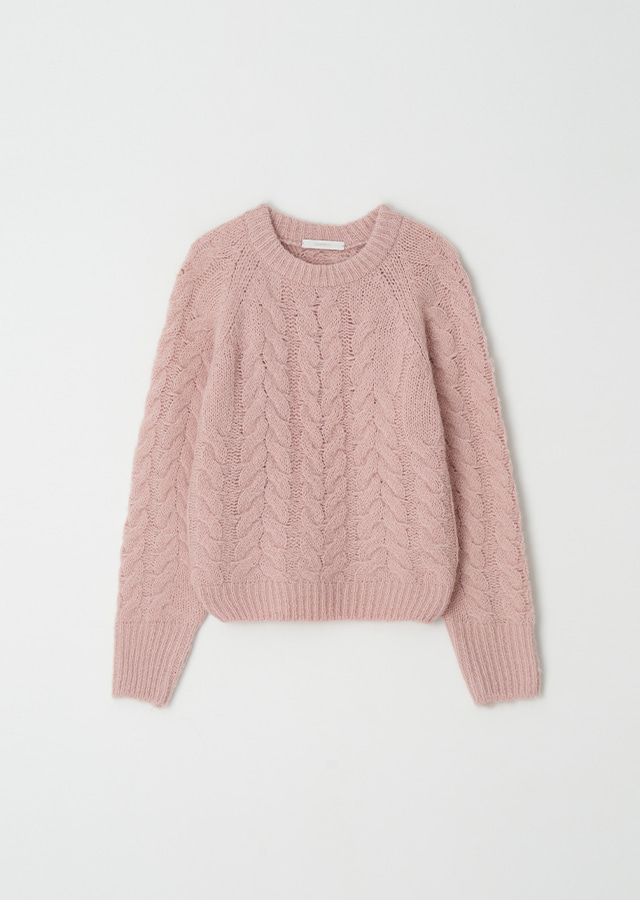 cable round knit top-pink