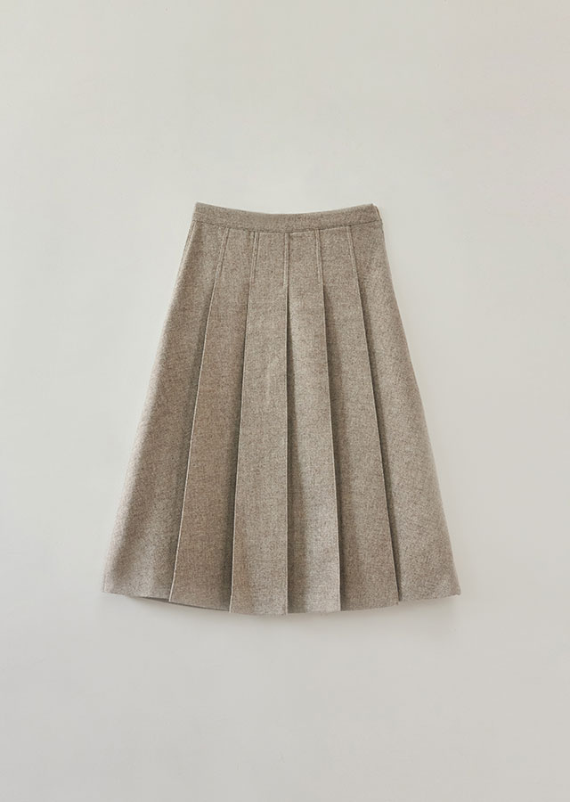 wool pintuck skirt-ash brown